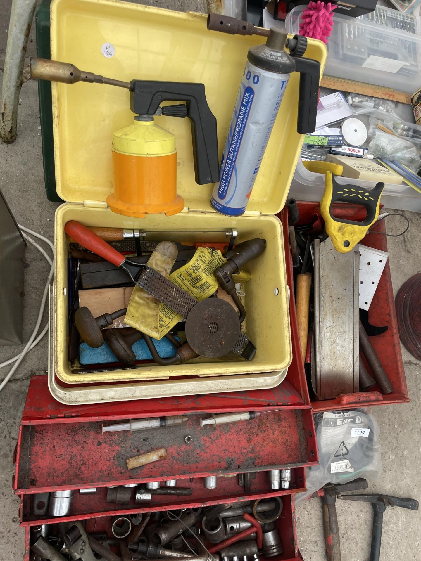 THREE TOOLBOXES AND CONTENTS TO INCLUDE SOCKET SETS, FILES, HAMMERS, ETC - Image 2 of 4