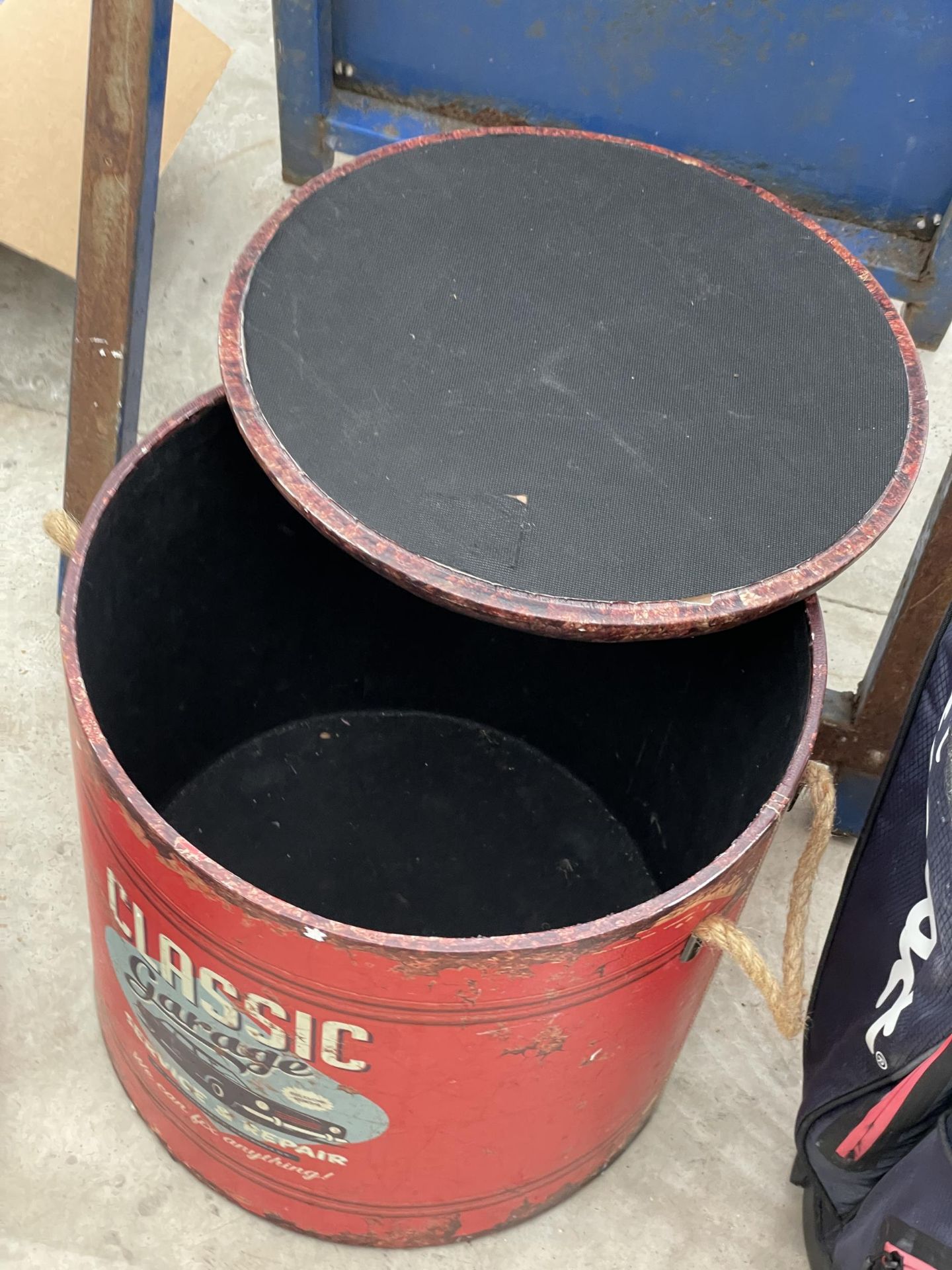 A VINTAGE STYLE GARAGE STOOL AND STORAGE BOX - Image 3 of 3