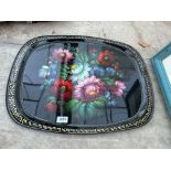 A METAL HANDPAINTED SERVING TRAY