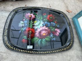 A METAL HANDPAINTED SERVING TRAY