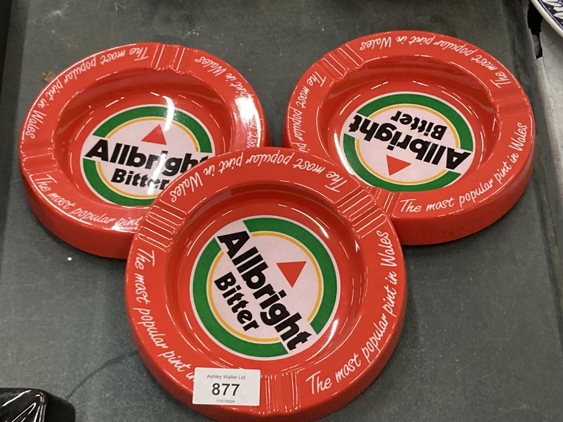 THREE ALLBRIGHT BITTER ASHTRAYS