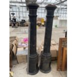 A PAIR OF VINTAGE CAST IRON BOLLARDS, HEIGHT 128CM