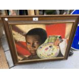 A FRAMED OIL PAINTING OF FRANK BRUNO WITH W.B.C BELT, SIGNED