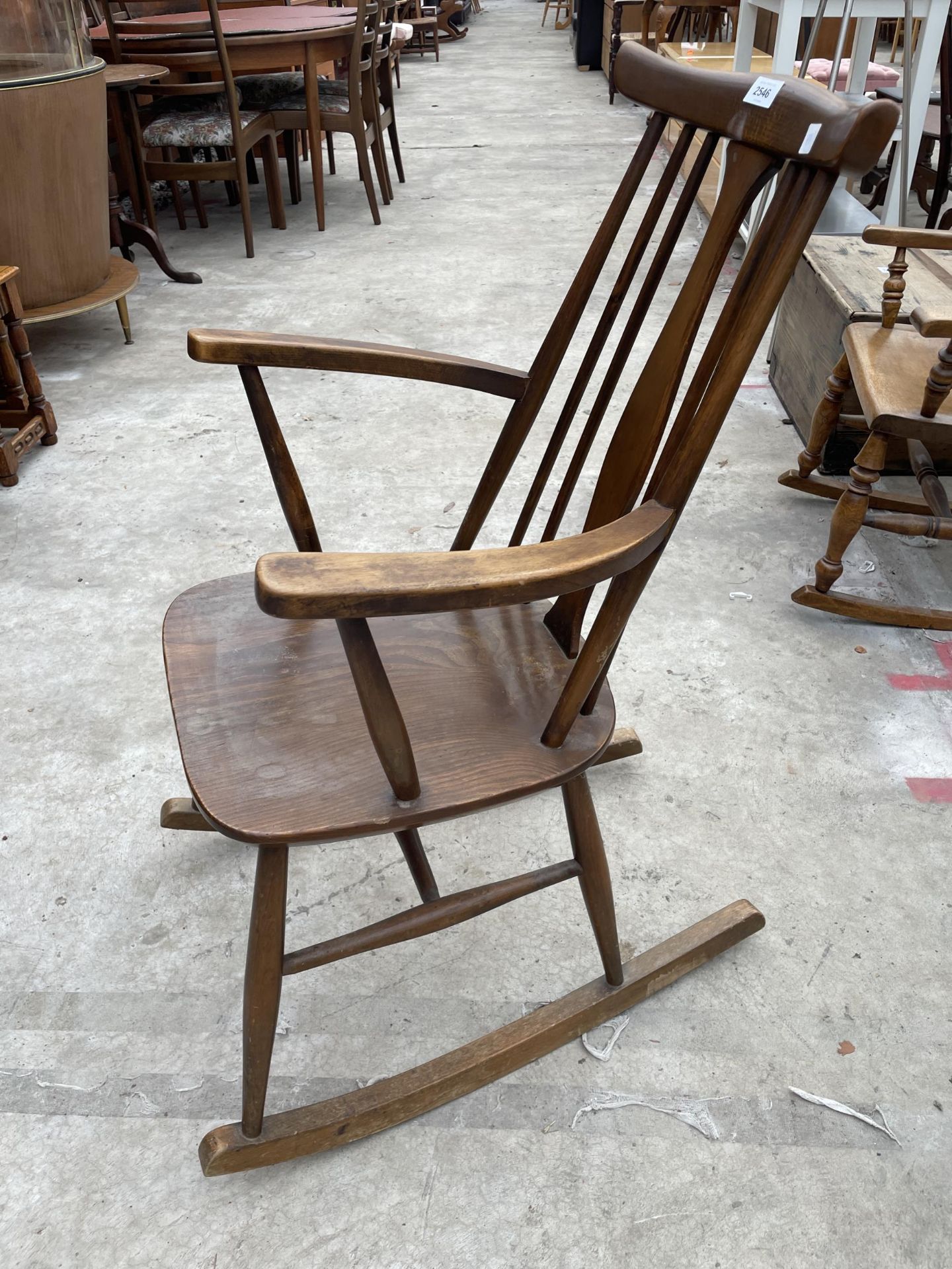 AN ERCOL STYLE ELM AND BEECH ROCKING CHAIR - Image 2 of 3