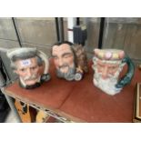THREE ROYAL DOULTON CHARACTER JUGS TO INCLUDE NEPTUNE AND MERLIN ETC