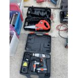 A CHALLENGE BATTERY DRILL AND A SCORPION ELECTRIC SAW