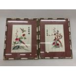 A PAIR OF ORIENTAL SILK HAND EMBROIDERED ART IN BAMBOO FRAMES