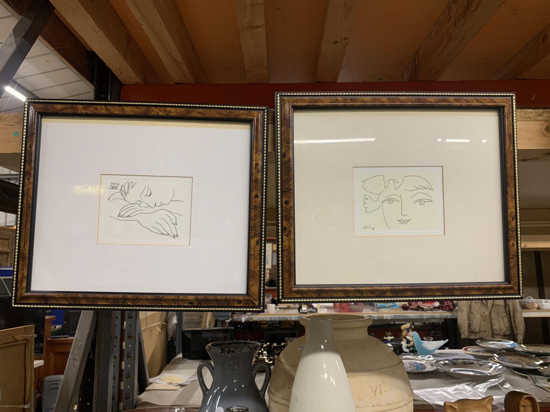 TWO FRAMED PENCIL DRAWINGS