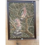 A MODERN TAPESTRY EFFECT FRAMED PICTURE OF TWO WILD BIRDS