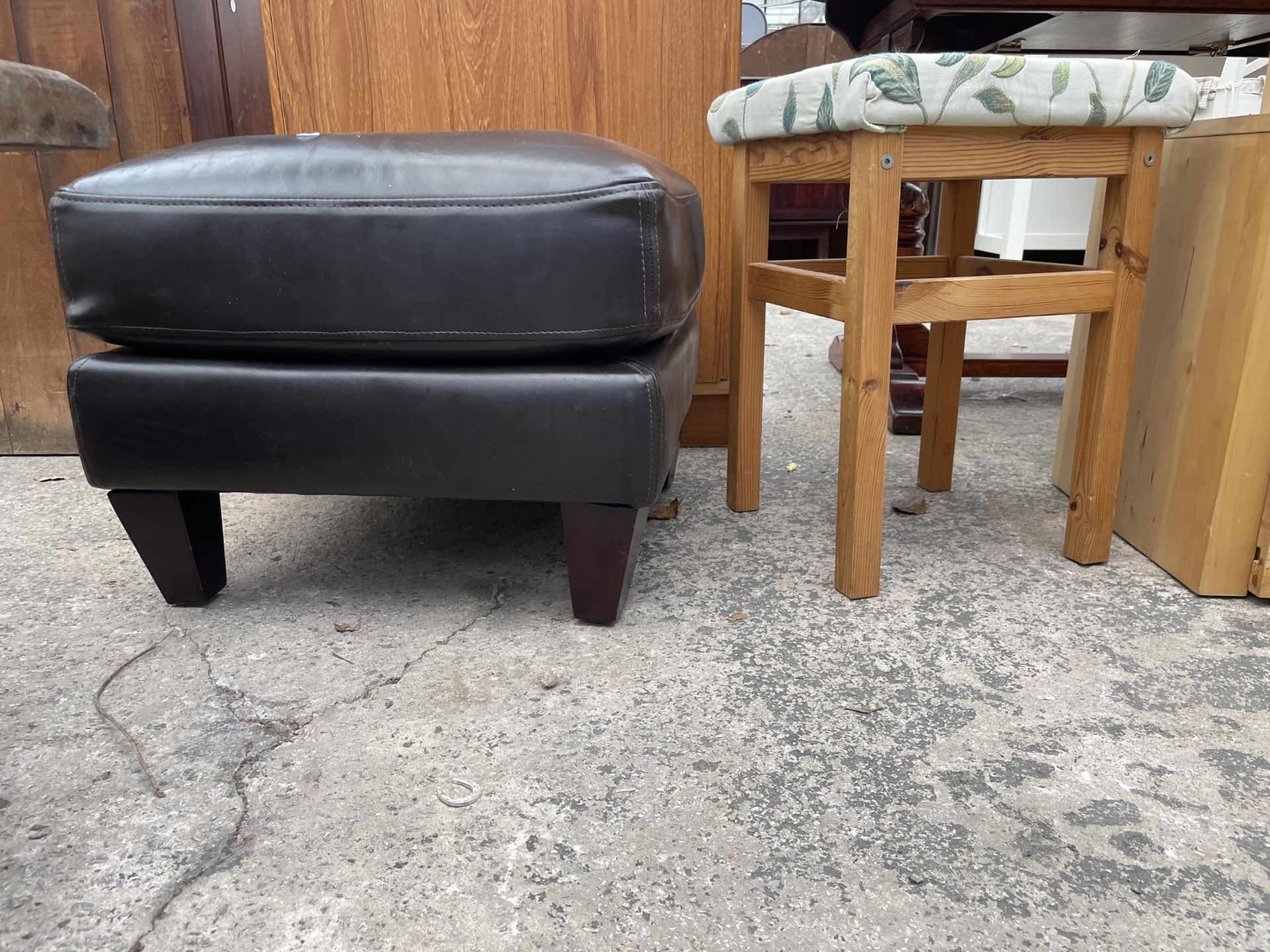 A FAUX LEATHER STOOL AND SMALL PINE STOOL - Image 2 of 3