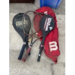 VARIOUS TENNIS AND SQUASH RACKETS TO INCLUDE WILSON, ETC