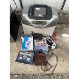 AN ASSORTMENT OF ITEMS TO INCLUDE BINOCULARS, CAMERAS, A PHILIPS RADIO AND A DIGITAL DIARY ETC