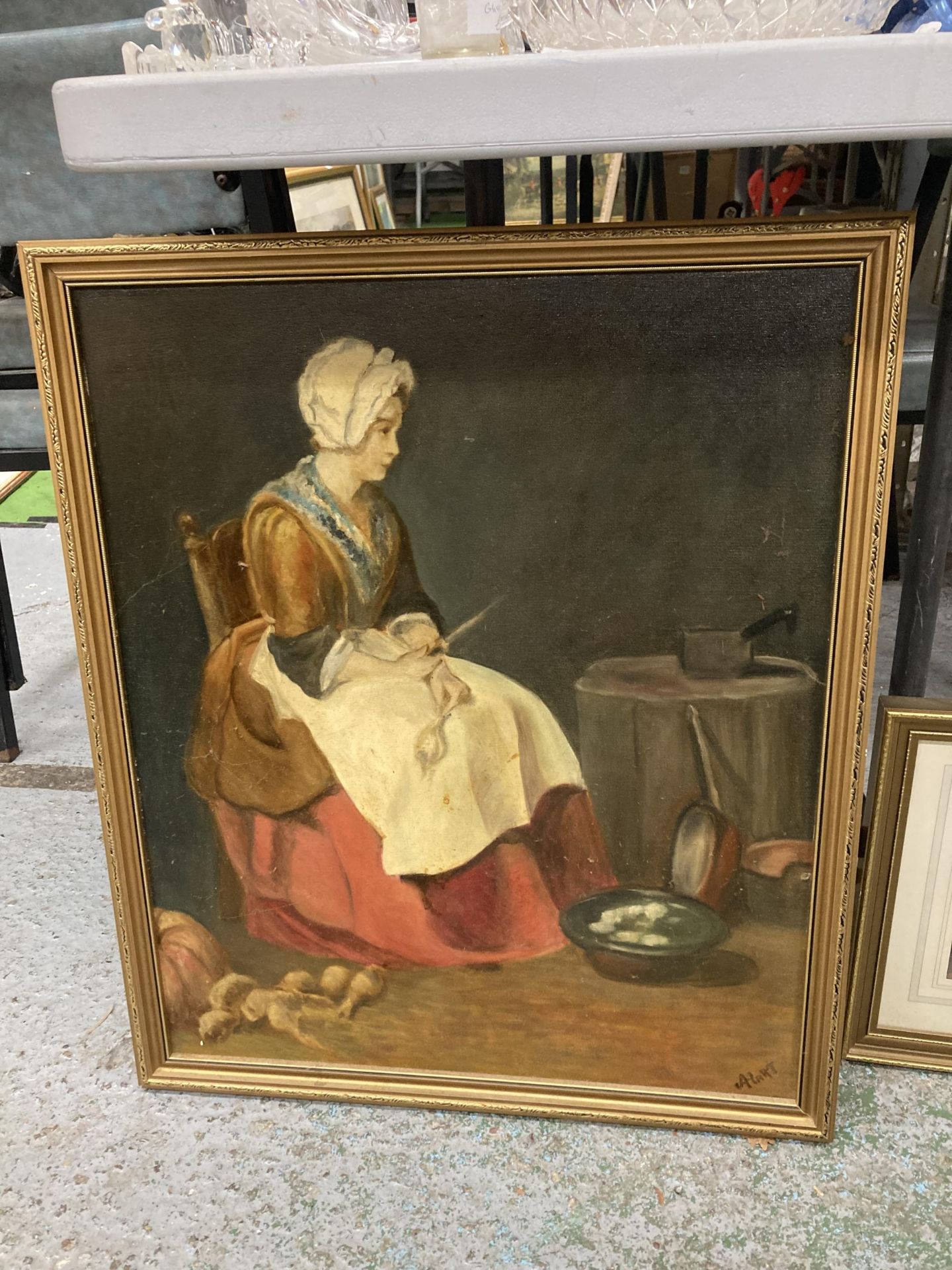 A FRAMED OIL ON BOARD OF A LADY TOGETHER WITH A FRAMED PRINT - Image 3 of 6