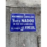 A TIN 'MACONNERIE CARRELAGE' SIGN