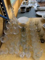 A QUANTITY OF CUT GLASS TO INCLUDE WINE GLASSES AND TANKARDS