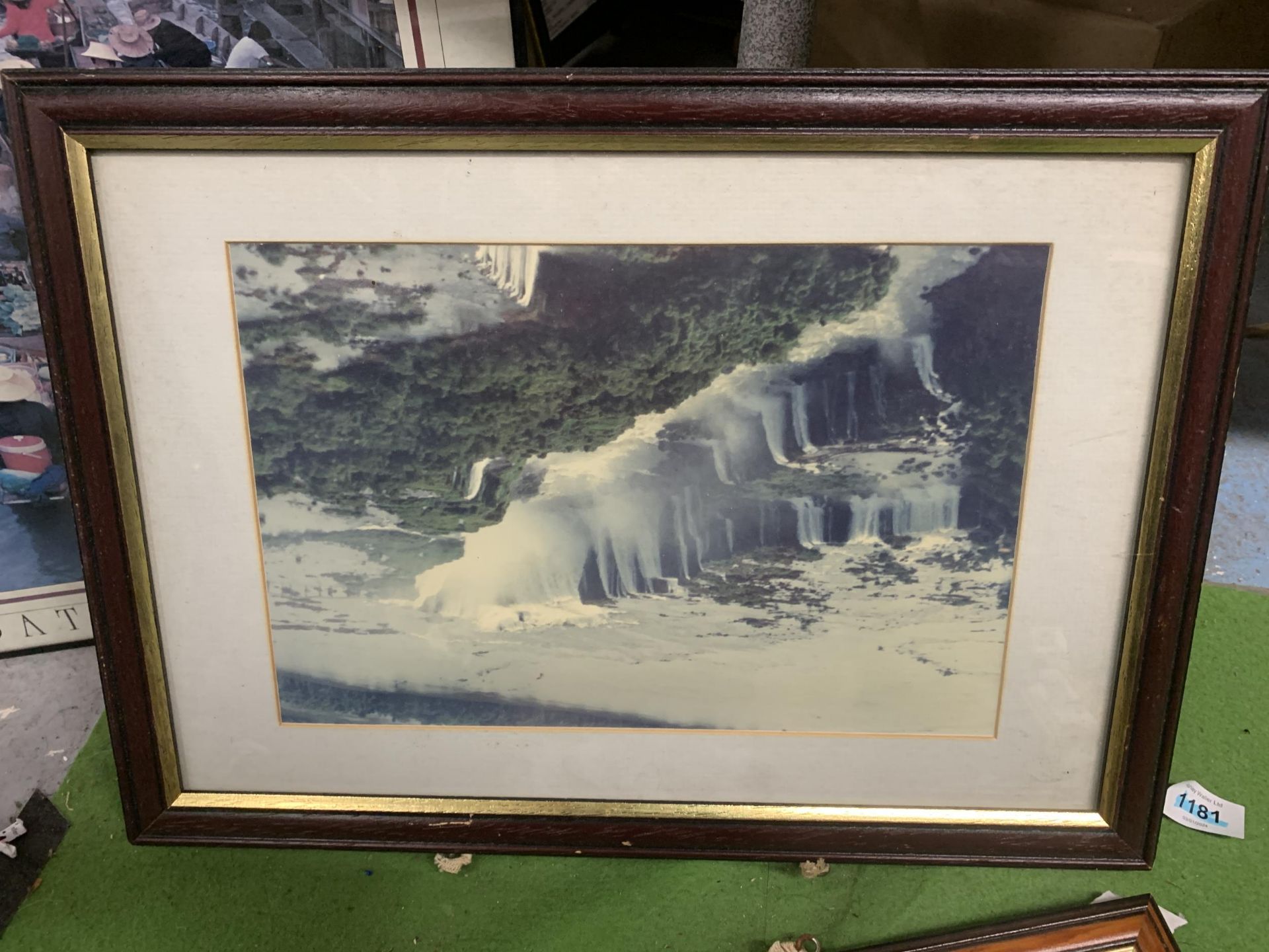 TWP FRAMED PHOTO'S OF WATERFALL SCENES TOGETHER WITH A FRAMED PRINT OF THE "FLOATING MARKET" - Bild 2 aus 4