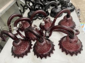 SEVEN VINTAGE AND RETRO RED MURANO GLASS LIGHT FITTINGS