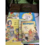 A QUANTITY OF VINTAGE BOOKS TO INCLUDE RUPERT THE BEAR
