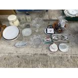 AN ASSORTMENT OF ITEMS TO INCLUDE CERAMICS, GLASS PLATES AND FLATWARE ETC