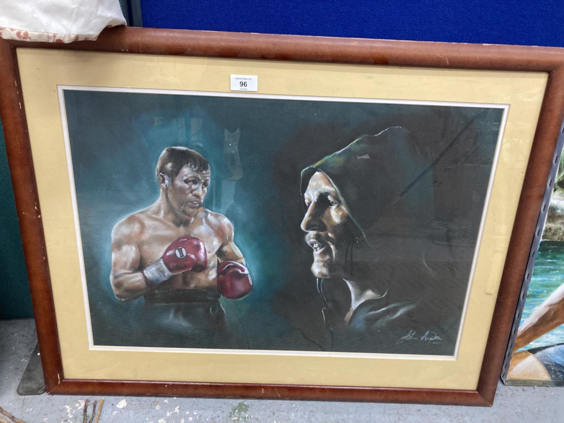 A FRAMED & SIGNED JOHN AYDO PAINTING OF STEVE COLLINS