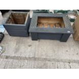 TWO SQUARE WOODEN GARDEN PLANTERS