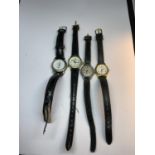 FOUR LADIES WATCHES ON LEATHER STRAPS TO INCLUDE A VINTAGE SMITHS WATCH, LORUS, REFLEX, ETC