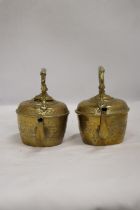 TWO SMALL VINTAGE BRASS TEAPOTS