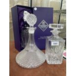 A BOXED ENDINBURGH CYRSTAL DECANTER AND TWO FURTHER GLASS DECANTERS