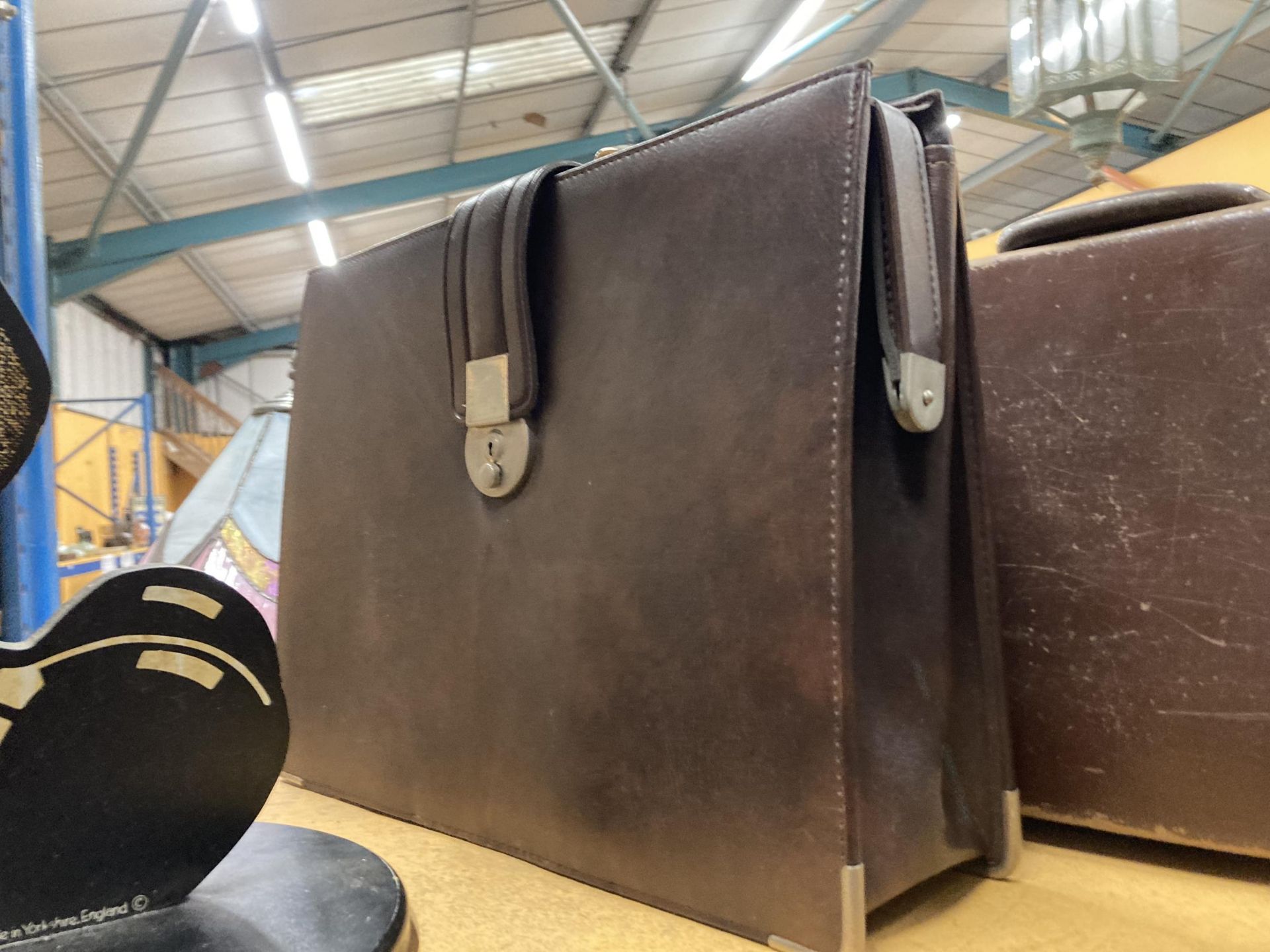 TWO VINTAGE LEATHER BRIEFCASES - Image 2 of 3