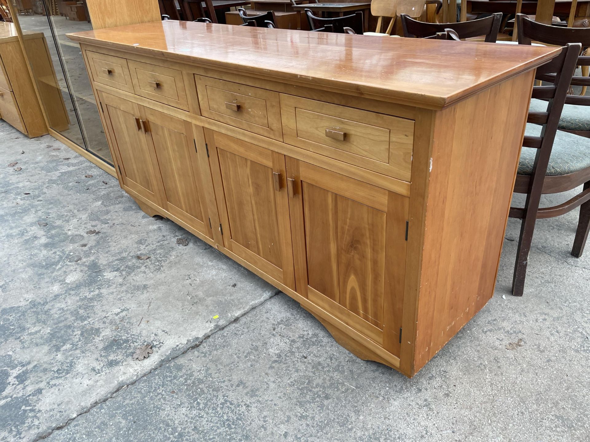 A MODERN HARDWOOD NICHOLAS G PEDLEY SIDEBOARD ENCLOSING FOUR DRAWERS AND FOUR CUPBOARDS, 75" WIDE - Image 2 of 5