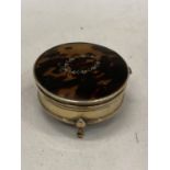 A HALLMARKED BIRMINGHAM SILVER AND TORTOISE SHELL LIDDED POT