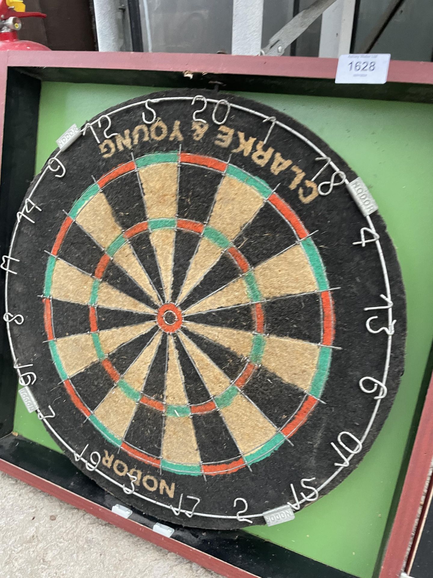 A NODOR CLARKE AND YOUNG DARTBOARD AND WOODEN CUPBOARD MOUNT - Image 2 of 3