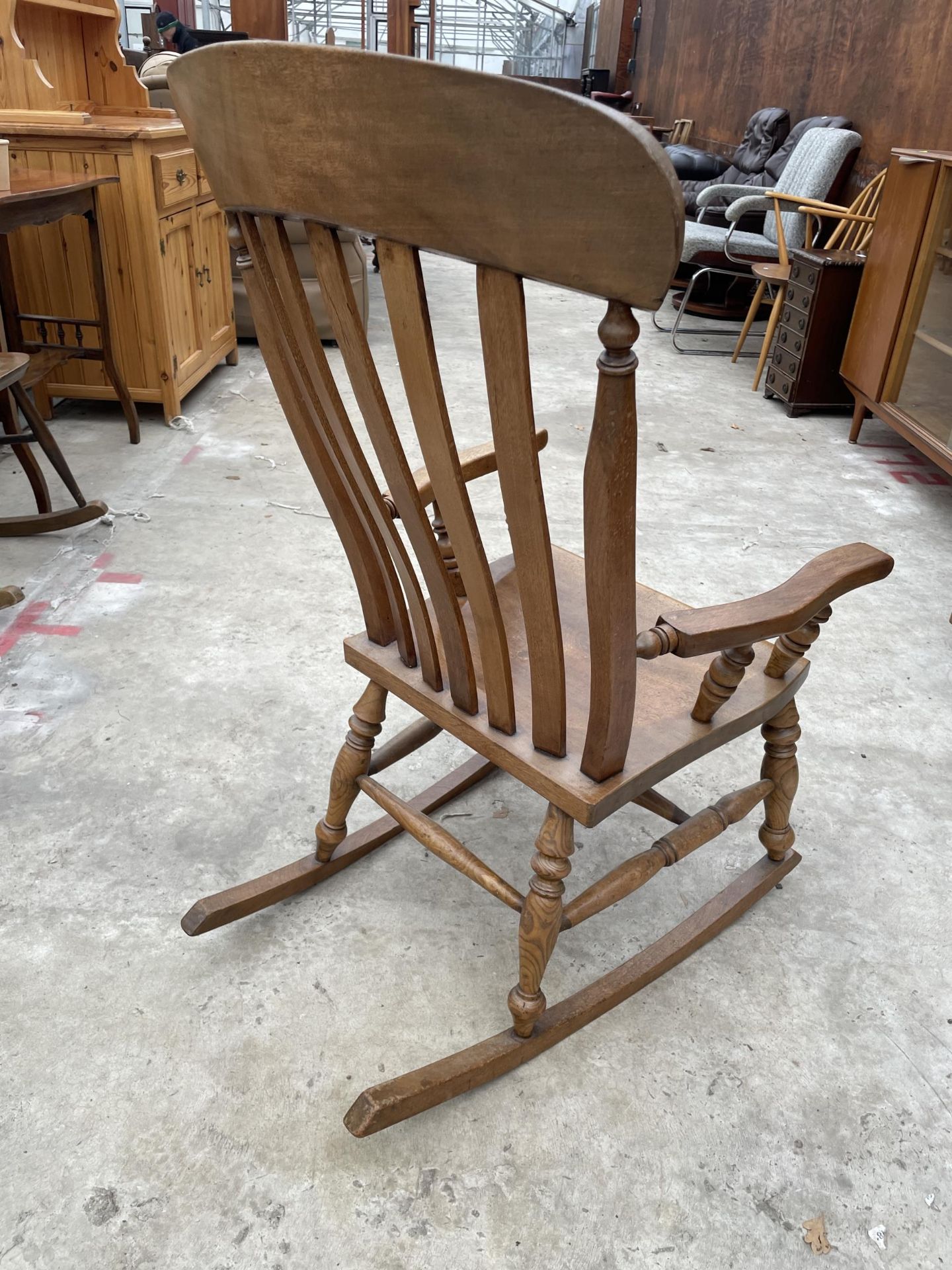 A VICTORIAN STYLE ELM AND BEECH ROCKING CHAIR - Image 3 of 3