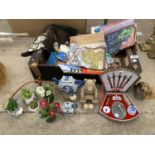 AN ASSORTMENT OF VARIOUS HOUSEHOLD ITEMS TO INCLUDE, COLLECTABLE TEA TOWELS, ORIENTAL STYLE ITEMS,