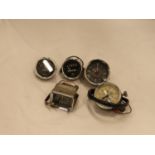 FIVE VINTAGE CAR CLOCKS/GAUGES