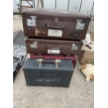 SIX VARIOUS SUITCASES TO INCLUDE VINTAGE EXAMPLES