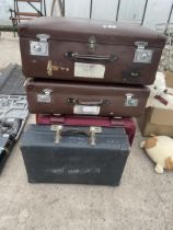 SIX VARIOUS SUITCASES TO INCLUDE VINTAGE EXAMPLES