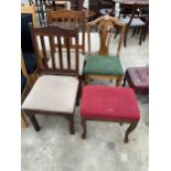 THREE VARIOUS DINING CHAIRS AND A STOOL