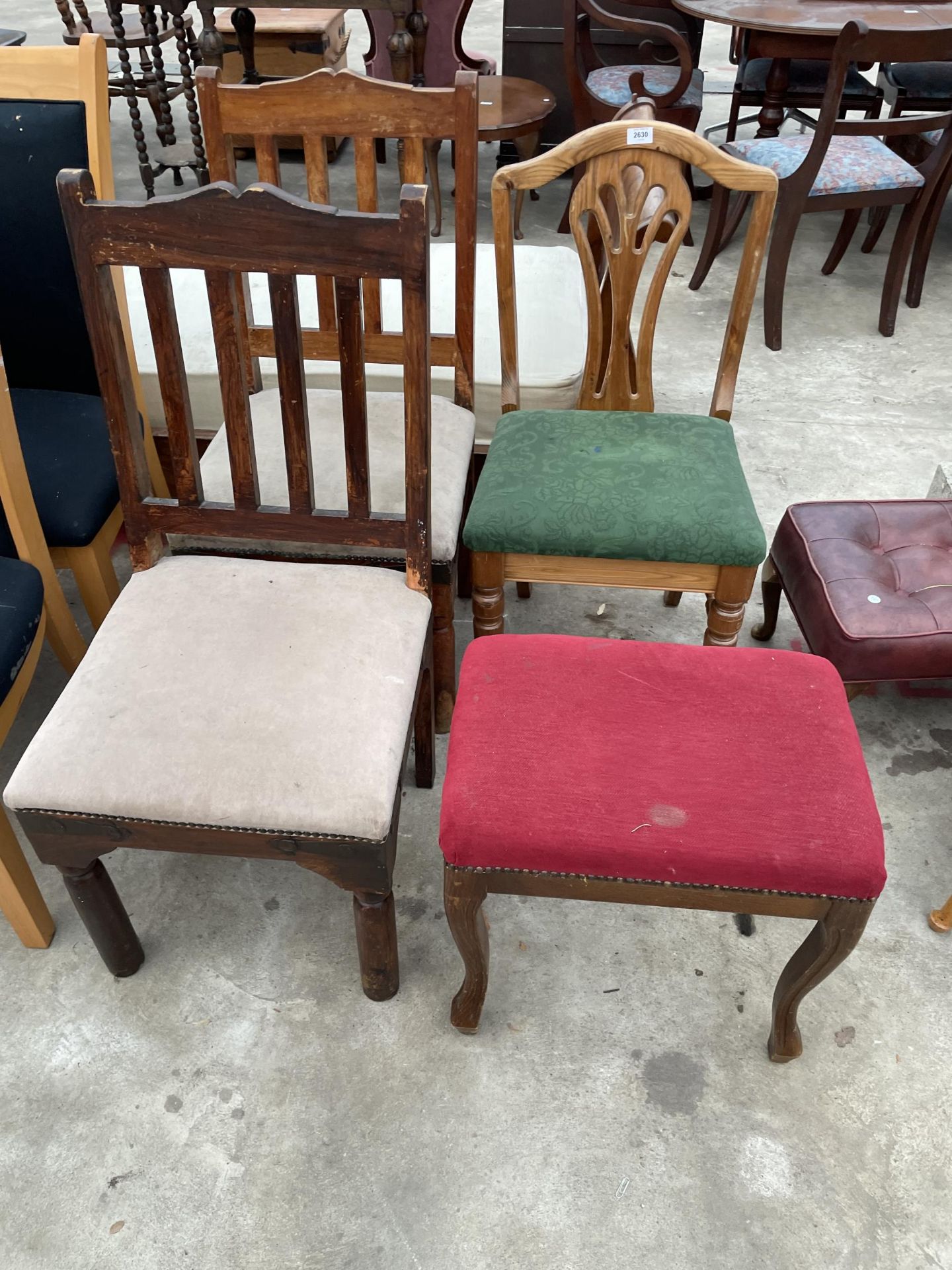 THREE VARIOUS DINING CHAIRS AND A STOOL