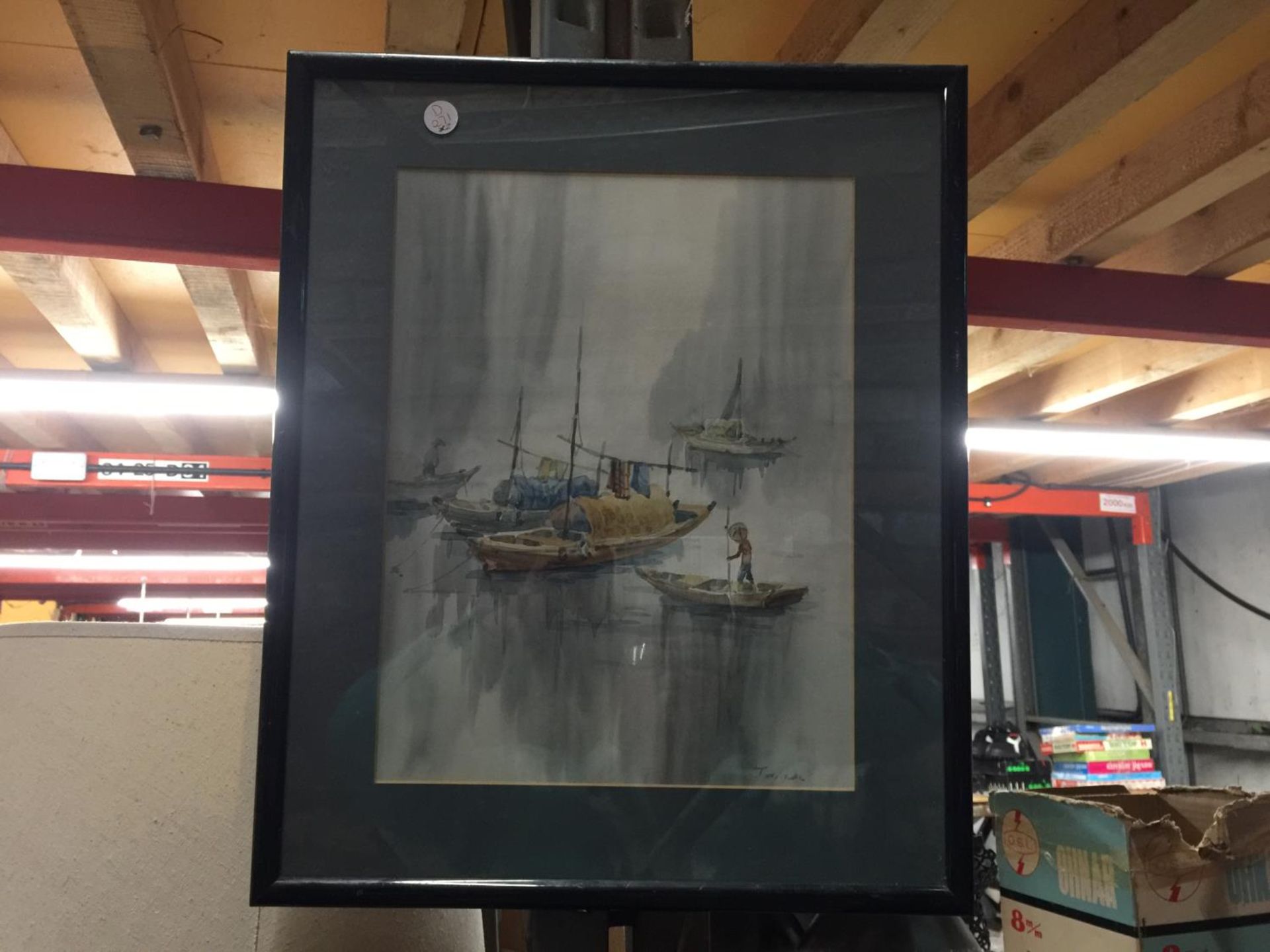 TWO FRAMED PRINTS ONE OF A WATERFALL AND AN ORIENTAL OF BOATS - Image 4 of 5