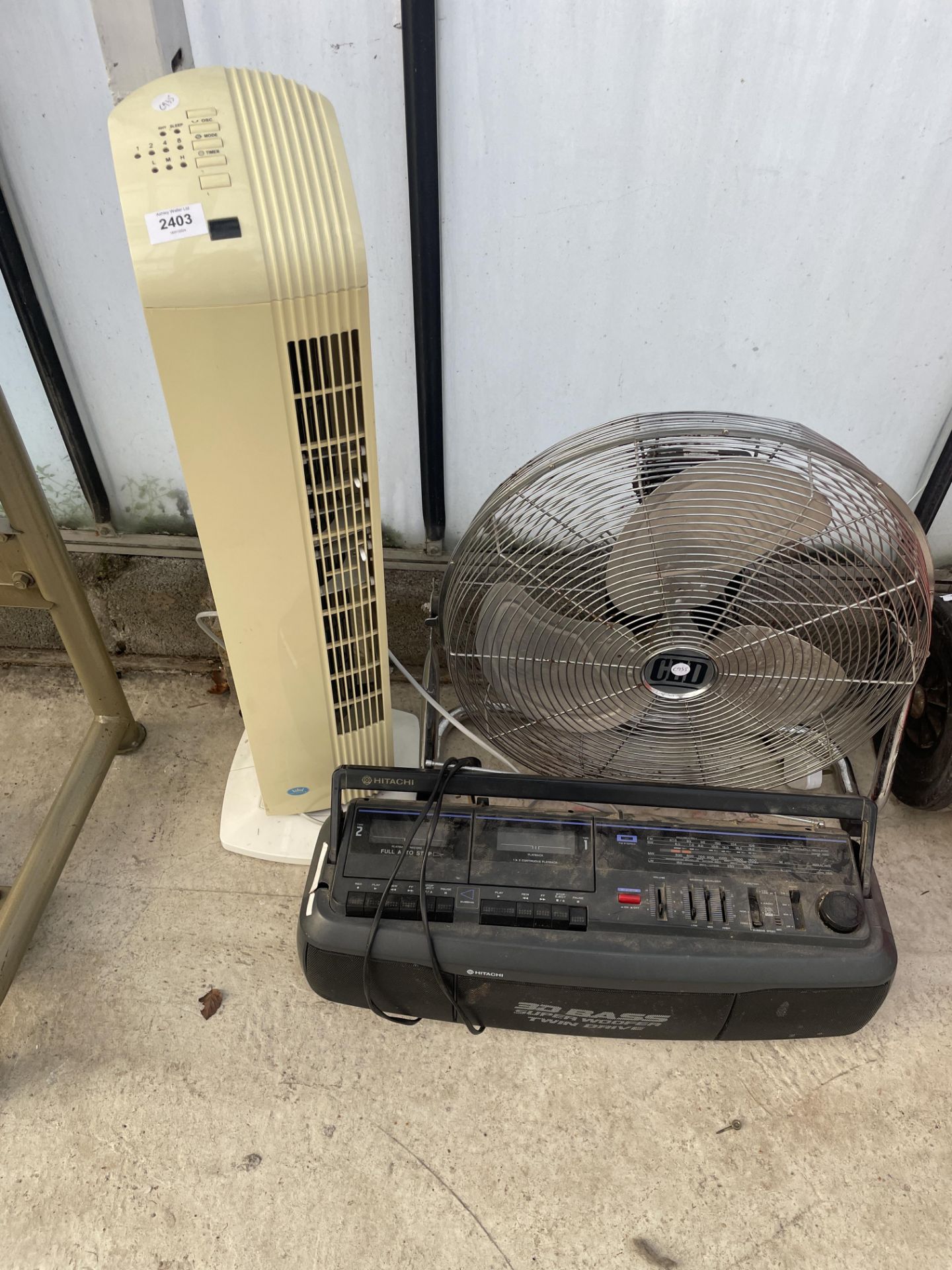 TWO FANS AND AN HITACHI RADIO