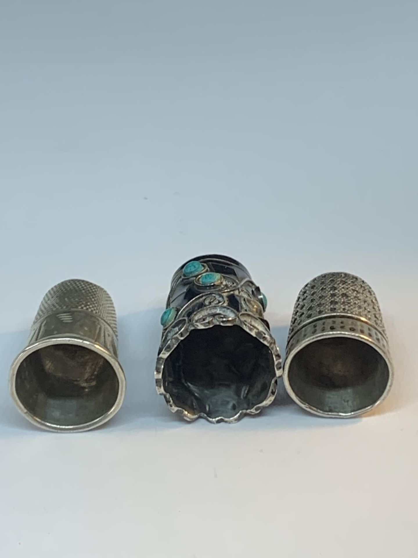 THREE THIMBLES ONE WITH DECORATIVE TURQUOISE STONES - Image 3 of 3