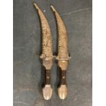 A PAIR OF ASIAN STYLE KNIVES WITH SHEATHS
