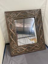 AN ARTS AND CRAFTS COPPER MIRROR, 30CM X 35CM