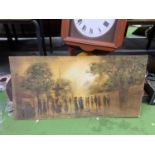 AN OIL ON BOARD PAINTING OF A VICTORIAN PARISIAN PARK SCENE, INDISTINCT SIGNATURE TO BOTTOM RIGHT,
