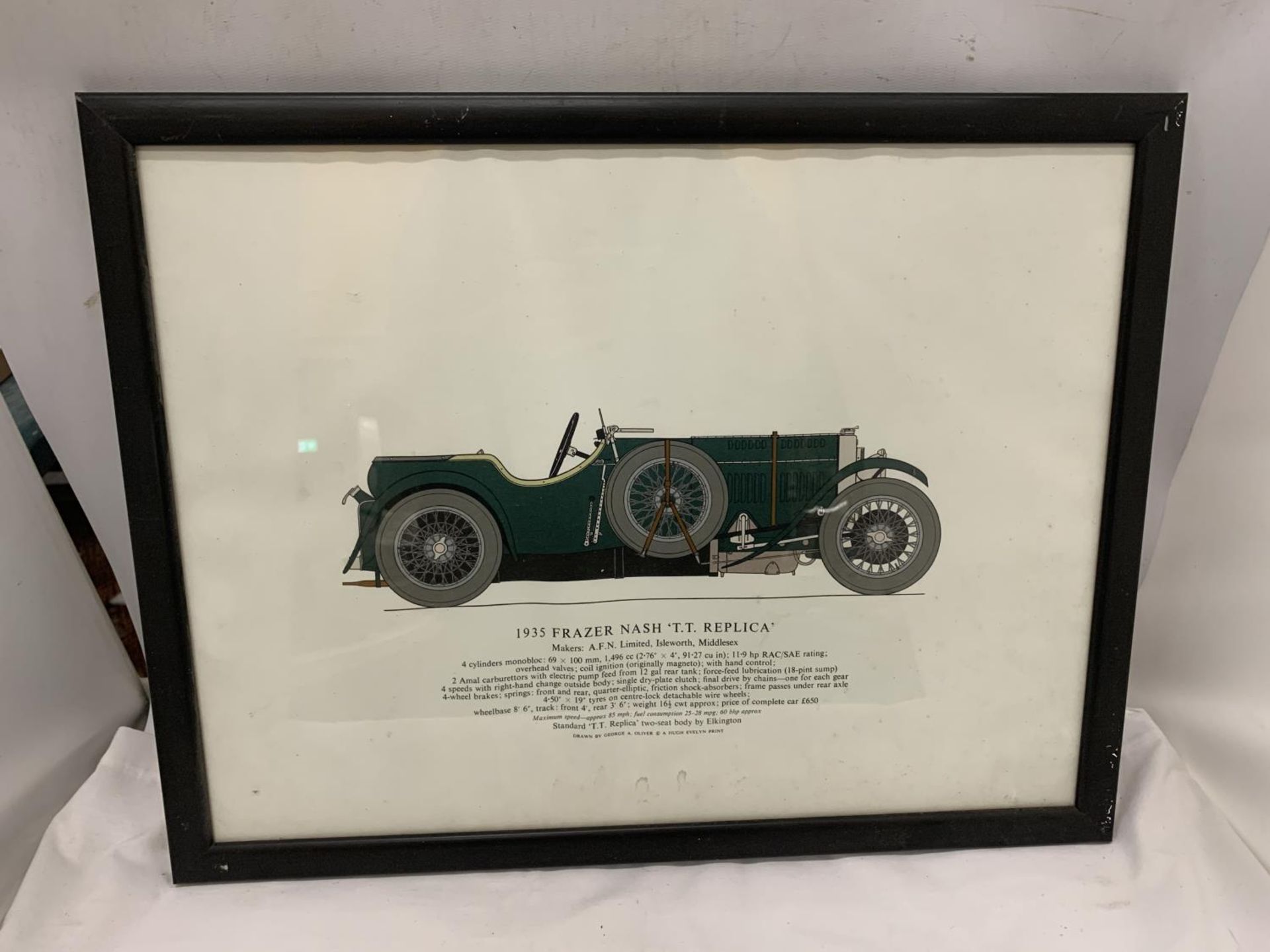 SIX FRAMED PRINTS OF VINTAGE CARS TO INCLUDE A 1930 AUSTIN 7 'ULSTER', 1926 SUNBEAM 3 LITRE, ETC - Image 7 of 7