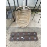 TWO WALL MOUNTED HAT AND COAT RACKS AND A WICKER TRUG BASKET