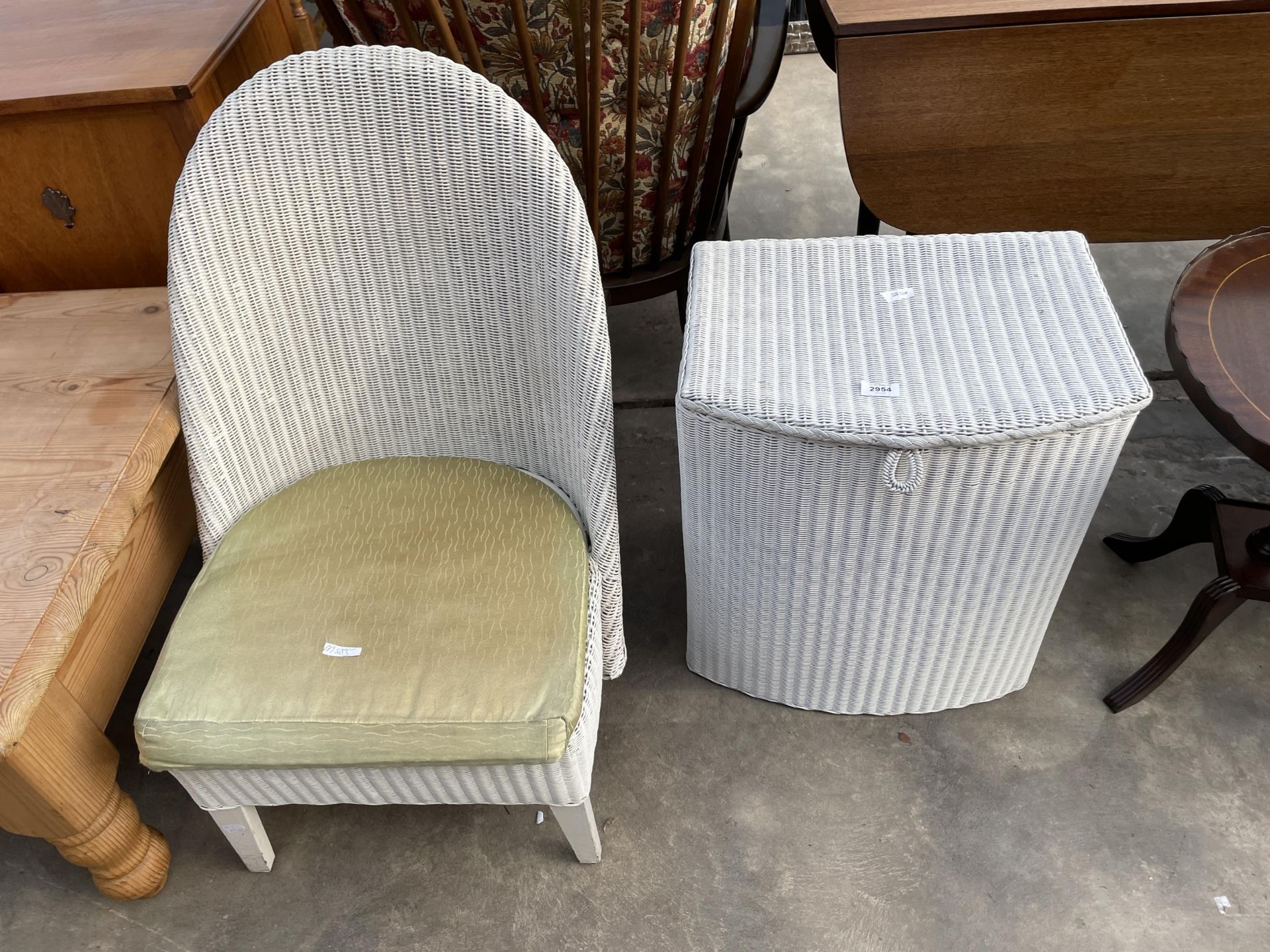 A LLOYD LOOM BEDROOM CHAIR AND LINEN BOX