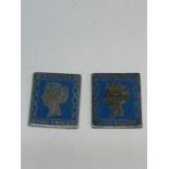TWO HALLMARKED BIRMINGHAM SILVER TWO PENCE STAMP REPLICAS