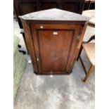 A GEORGE III OAK CROSSBANDED AND SHELL INLAID CORNER CUPBOARD WITH H-BRASS HINGES, 26" WIDE